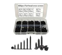 800pcs Black M2 Cross-Head Flat Head Carbon Steel Self-Tapping Screws Home Repair Kit
