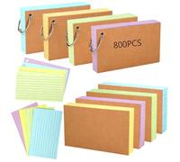 800PCS Flash Cards, 3x5 Inches Ruled Index Cards Revision Card with 4 Binder Rings, Lined on Both Side Notecards Ruled Study Card for Study, Office, School and Home(4 Colors)