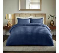 800TC King Size Duvet Cover Set Cotton Rich Satin Stripe Navy Blue Quilt Cover with Housewife Pillowcases - Super Soft Bedding & Linen for a Home or Hotel Machine Washable