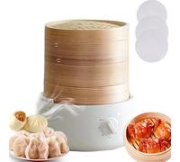 800W Electric Food Steamer, 3-Tier Bamboo Steamer with Cage Mat&Stackable Baskets, 60-Min Timer & Auto Shut-Off for Healthy Cooking