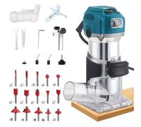 800W Electric Palm Router Tool, Professional Wood Trimmer with Metal Base, 6 Variable Speeds 33000RPM Power Router with 15PCS 1/4" Router Bits Set & 2 Collets (6.0mm/6.35mm) (Dust Cover - Blue)