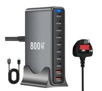 800W GaN III USB C Charging Station, 10-Port Compact Desktop Fast Charger Block, Multi-function PD Fast Charger Includes a 2m Data Cable Compatible with iPad, iPhone 15/16/17, MacBook Pro/Air