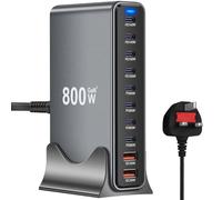 800W GaN3 Fast Charging Station - Multi-port Charger Block, 8×USB-C Ports (140W/100W/65W) & 2×USB-A Ports (30W QC) - Compact Multi-Device Charger, Compatible with Laptops, iPhone 15/16, Galaxy, PS5