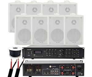 800W LOUD Outdoor Bluetooth Sound System | 8x 120W White Speaker | 4 Channel/Zone Matrix HiFi Mixer Amplifier Amp Kit | Powerful Wireless Music | Weatherproof Garden Party