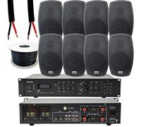 800W LOUD Outdoor Bluetooth Sound System | 8x 140W Black Speaker | 4 Channel / Zone Matrix HiFi Mixer Amplifier Amp Kit | Powerful Wireless Music | Weatherproof Garden Party Event Audio | Echo Alexa