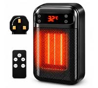 800W Low Energy Plug in Heater, Portable Electric Space Heater for Desk | Energy-efficient 800W, 2S fast heating. 15-32°C thermostat, 12H timer, remote & quiet. Compact design saves desk space