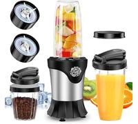 800W Personal Blender for Shakes and Smoothies, 2-in-1 Blender and Grinder Combo with 6-Point Blade, 2x600ml BPA-Free Travel Bottles & 200ml Grinding Cup, Ideal for Ice Crush, Protein & Frozen Drinks