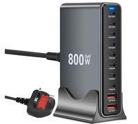 800W USB C Charging Station Hub 10-Port GaN III PD140W, 100W, 65W, 30W Multiport USB Fast Charger Block (8 USB-C & 2 USB-A) USBC Laptop Charger Compatible with MacBook, iPh0ne, i-Pad, Galaxy S24/S23