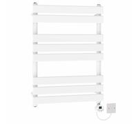 (800x600mm) NRG Pre-Filled Electric Heated Towel Rail Thermostatic Radiator Bathroom Flat Ladder White