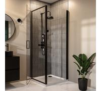 800x700mm Black 8mm Glass Rectangular Hinged Shower Enclosure - Pavo