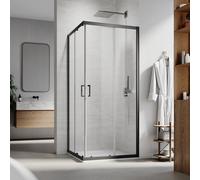 (800x700mm) ELEGANT Black Corner Entry Sliding Shower Enclosure with Smooth Sliding Doors, 6mm Toughened Safety Glass