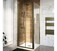 800x800mm Brushed Brass 6mm Glass Square Bi-Fold Shower Enclosure - Carina
