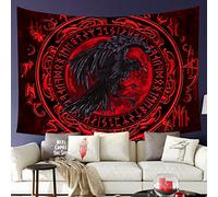 803 Tapestry Wall Hanging Crow Viking Pirate Rune Nordic Mythology Odin Warrior Totem Wall Hanging Beach Blanket Personalized Decoration Landscape Tapestry, For Dorm, Office, 130x150cm