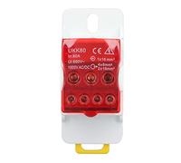 80A Brass Terminal Junction Box, 690V DIN Rail Distribution Box Spliceable for House Appliances, with Fireproof Shell, Multi Wire Outlet Slots (Red)
