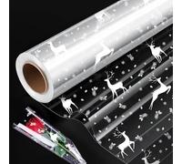 80cm*1500cm Cellophane Wrap Roll,DXTXTJ Christmas Cellophane Wrap,White Deer Transparent Cellophane Roll,Clear Wrapping Paper for hampers