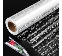 80cm*1500cm Cellophane Wrap Roll,DXTXTJ Christmas Cellophane Wrap,White Letter Transparent Cellophane Roll,Clear Wrapping Paper for hampers