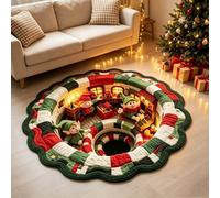 80Cm 2D Flat Christmas Elf House Round Rug, Vortex Visual Effect Floor Mat, Non Slip Soft Carpet For Xmas Indoor Home Decor