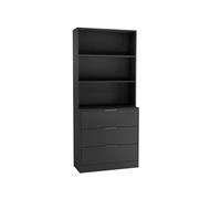 Urbn-Living Urbnliving Height 180Cm Black Drawers & Black Bookcase 80Cm Width 3 Tier Wooden Storage Chest Cabinet & Display Bookcase Shelving