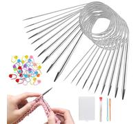 80cm Circular Knitting Needles Set, 9Pcs Stainless Steel Round Knitting Needles, 2.5-10mm Ergonomic Fixed Lace Knitting Needle with Case 11 Sewing Needles 100 Stitch Markers for Weaving Sweater Scarf
