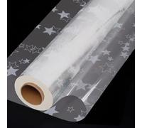 80CM Clear Cellophane Wrap Printed with Star,Wide 80CM x Long 30M Folded Florist Gift Wrappings for Christmas Birthday Gifts Hampers Easter Basket Valentines Day Flowers Crafts Packing Supplies