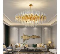 (80cm) Clear Crystal Rods and Gold Postmodern Genuine K9 Crystal Chandelier