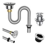 80cm Kitchen Sink Drain Pipe, 304 Stainless Steel Odor Proof Anti-Backflow Extension Hose, Universal Single Bowl Basin Waste Pipe with S-Trap for Kitchen Waste Disposal Unit