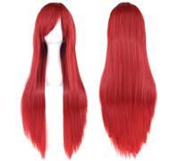 80cm Long Synthetic Hair Red Purple Cosplay Wigs, Lolita Anime Straight Hairpiece, Party Black Hair Straight Wig Hairpiece for Women(Red)