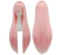 80cm Long Synthetic Hair Red Purple Cosplay Wigs, Lolita Anime Straight Hairpiece, Party Black Hair Straight Wig Hairpiece for Women(Bright Pink)