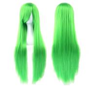 80cm Long Synthetic Hair White Purple Cosplay Wigs Party Black Hair Straight Wig Hairpiece For Women(Apple Green)