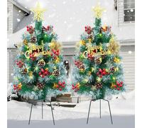 80cm Outdoor Christmas Tree Small Pre-Lit Artificial Pathway Christmas Pine Trees for Grave,Entrance Green Xmas Trees Battery Operated Lights for Front Door,Porch,Driveway(2pcs)