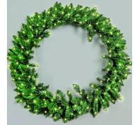 80cm Pre Lit Large Artificial Christmas Wreath 120 LED Lights Warm White Front Door Bushy Pine Green Indoor/Outdoor Wall Garland Holiday Christmas Decoration