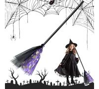80cm Purple Removable Witch's Broom - Halloween Decoration with Silver Print, Durable Plastic Broomstick for Kids & Adults Costume Party