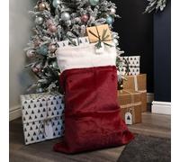 80cm Red Christmas Present Sack with White Faux Fur Trim and Pom Poms Samuel Alexander Red One Size