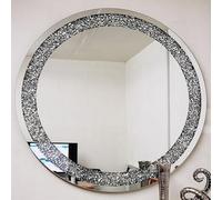 80Cm Round Crushed Jewel Wall Mirror Loose Diamante