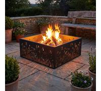 80cm Square Fire Pit Fire Bowl Weathering Steel Wood Burning Garden Patio