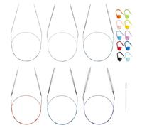 80cm Stainless Steel Circular Knitting Needles Set for Beginners, 6 PCS 2.0 mm, 3mm, 4mm, 5mm, 6mm and 9mm Round Metal Knitting Needles with Magic Loop, Fixed Circle Needles for Blankets, Sweater