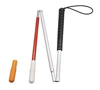 80cm White Cane, Aluminum Folding Cane for The Blind,Folds Down 3 Sections, with 2 Tips (Black Handle)