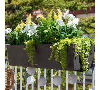 80Cm Window Box, Black Lechuza Balconera Stone Effect Plastic Self-Watering Plant Pot With Water Level Indicator H19 L79 W19 Cm