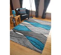 (80cm x 150cm, Teal) Large Small Living Room Rug Wave Design Hallway Runner