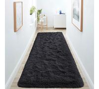 (80cm x 300 cm (2 ft 6 in x 10 ft), Plain Black) Grey Black Shaggy Rugs Non Slip Extra Large Fluffy Soft Area Rug Living Room Bedroom Carpets