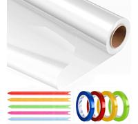 80cm x 30m Cellophane Wrap roll, 3 Mils Thickness Clear Cellophane Roll, Wrapping Paper Roll with 50 Colorful Pull Bows&4 Rolls Ribbon for present Packaging of Christmas, Birthday.