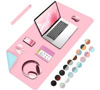 80cmx 40cm Reversible Office Desk Mat, Dual-Sided Desk Mat, Waterproof PU Leather Table Surface Protector Desk- Laptop Mat & Mouse Pad for Home & Office -Light Pink+Light Blue