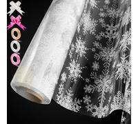 80cmx20m Cellophane Wrap Roll For Hampers Double Folded Clear Snowflake Cellophane Wrapping with 20 Pull Bows 3 Ribbons For Christmas Birthday Baskets Flower Gift Wrapping