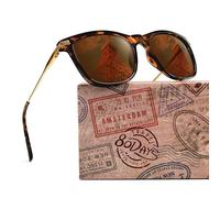 80Days Unisex Sunglasses, Classic Soft Square Sunglasses with UV400 Non-Polarised Lenses, Metal Spring Hinge Temples, Vintage Travel Style, Driving & Everyday Wear, Felt Pouch & Cloth Included