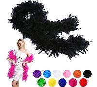 80g Black Feather Boa Thick Fancy Dress for Adults,Kids,2m/6.6ft Natural Turkey Feather Boa Black,Party Fluffy Boa Feather Scarffor Bulk for Women,Girls,Wedding Bachelor Halloween Christmas Party