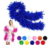 80g Royal Blue Feather Boa Thick Fancy Dress for Adults,Kids,2m/6.6ft Natural Turkey Feather Boa Blue,Party Fluffy Boa Feather Scarffor Bulk for Women,Girls,Wedding Bachelor Halloween Christmas Party