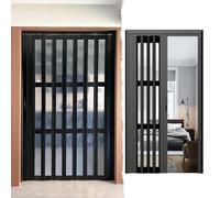 80in 96in Accordion Doors Interior with Window, Aluminum Doorway Folding Doors with Track, Magnetic Room Dividers Multifold Door with Handle(Black,57x80in(144.8x203cm))
