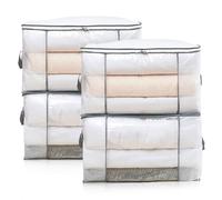 80L Clothes Storage Bags, 4 Pack Large Clear Capacity Clothes Organizer with Zips, Moisture proof, Plastic Packing Boxes for Moving House with Durable Handles for Clothing, Duvet, Bedding (Grey)