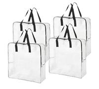 80L Clothes Storage Bags, 4 Pack Large Clear Capacity Clothes Organizer with Zips, Moisture proof, Plastic Packing Boxes for Moving House with Durable Handles for Clothing, Duvet, Bedding (Black)