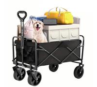 80L Festival Trolley Foldable Garden Wagon with Universal Wheels Camping Trolley Adjustable Handle Foldable Beach Cart for Festival Shopping Camping Picnic (Black)